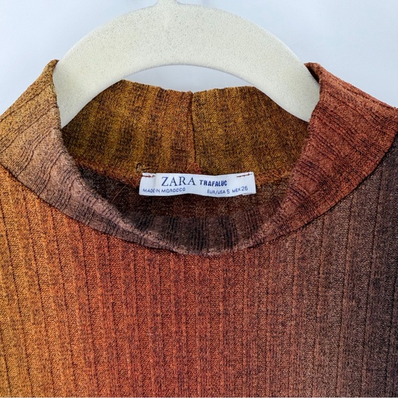 Zara Warm-Toned Ribbed Knit Top - Picture 2 of 4